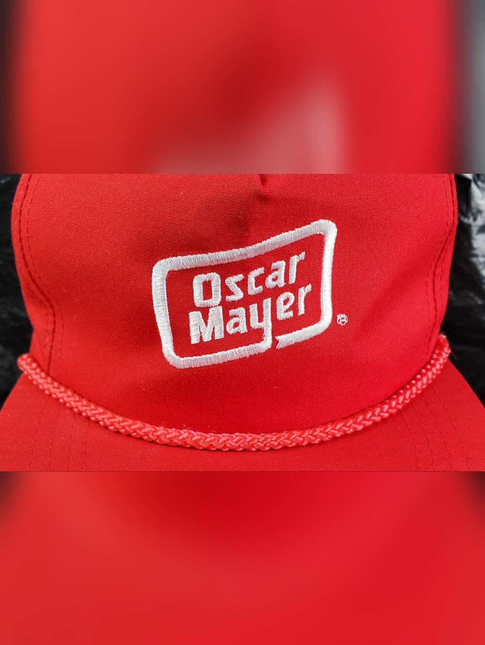 Yupoong Oscar Mayer VTG Red Rope Snapback Cap Embroidered Logo Advertising - NOS